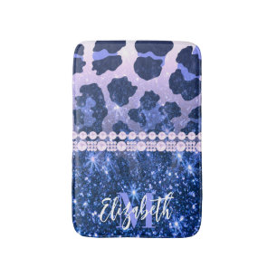Blue Glitter Leopard Print Bath Mat