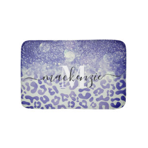 Blue Glitter Leopard Print Bath Mat
