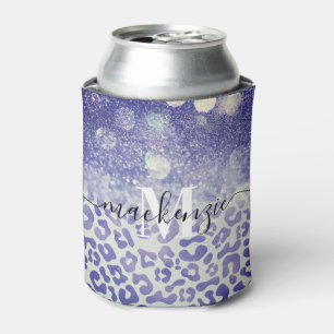 Blue Glitter Leopard Print Can Cooler