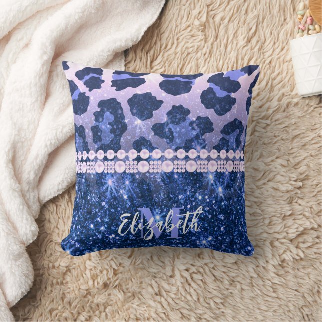 Blue Glitter Leopard Print Cushion (Blanket)