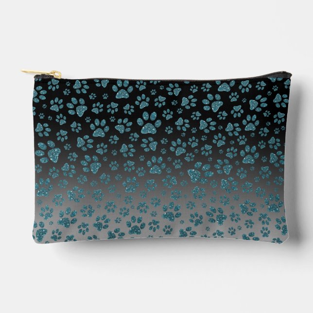  Blue glitter light effect print paws Accessory Pouch (Front)