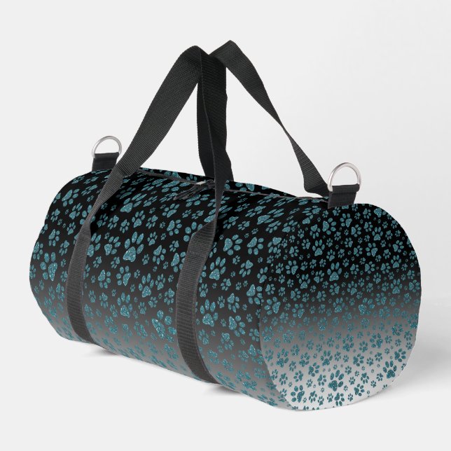 Blue glitter light effect print paws Duffle Bag (Left Corner)