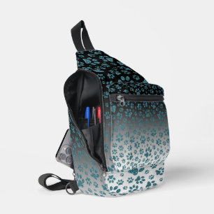 Blue glitter light effect print paws Sling Bag