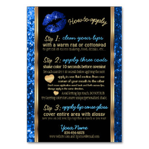 Blue Glitter Lip Application and Instructions Table Number