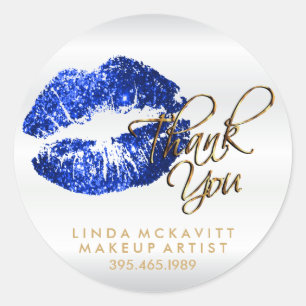 Blue Glitter Lipcolor - Thank You Classic Round Sticker