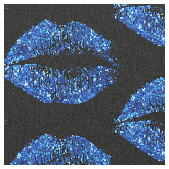 Blue Glitter Lips #2 Fabric (Close Up)