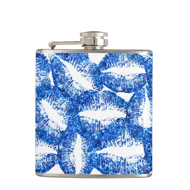 Blue Glitter Lips #2 Hip Flask (Front)