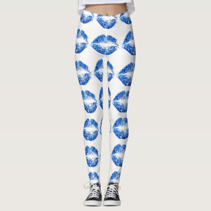 Blue Glitter Lips #2 Leggings