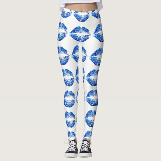 Blue Glitter Lips #2 Leggings (Front)