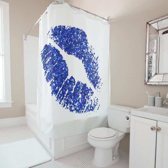Blue Glitter Lips #4 Shower Curtain (In Situ)