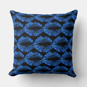 Blue Glitter Lips Cushion