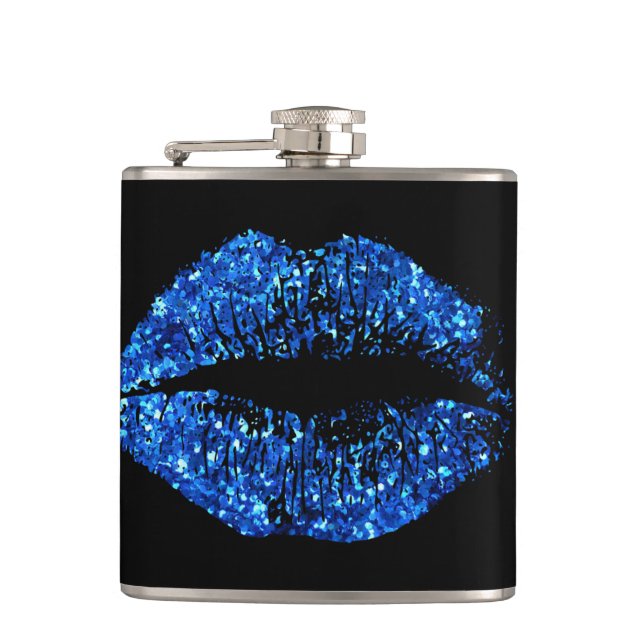 Blue Glitter Lips Hip Flask (Front)