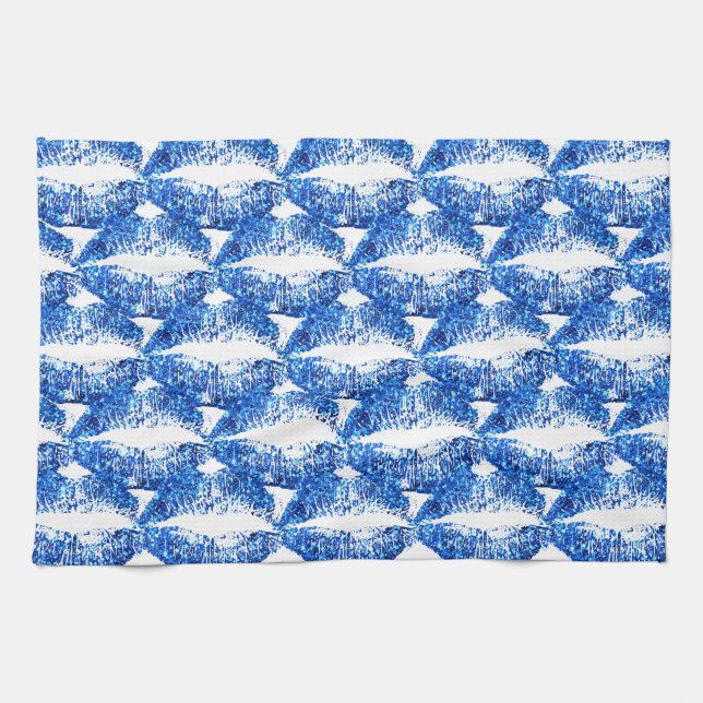 Blue Glitter Lips Tea Towel (Horizontal)
