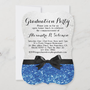 Blue Glitter-look Bow Graduation Party Invitation
