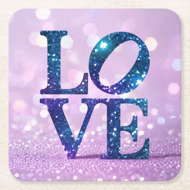 Blue Glitter LOVE Lavender Coaster Set (Front)
