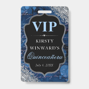 Blue Glitter Mermaid Letters Quinceanera VIP ID Badge