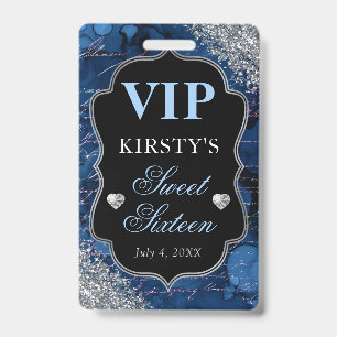 Blue Glitter Mermaid Letters Sweet Sixteen VIP ID Badge