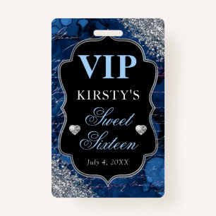 Blue Glitter Mermaid Letters Sweet Sixteen VIP ID Badge