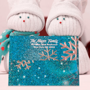 Blue Glitter Metallic Snowflake Winter Wedding Envelope