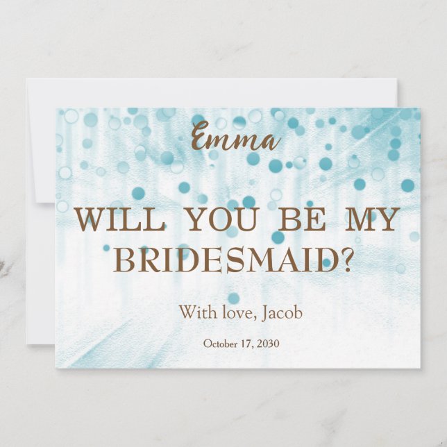 Blue Glitter Minimal Script Bridesmaid Proposal  Invitation (Front)