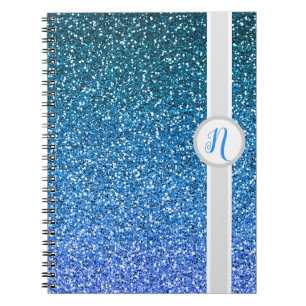 Blue Glitter Monogram Notebook