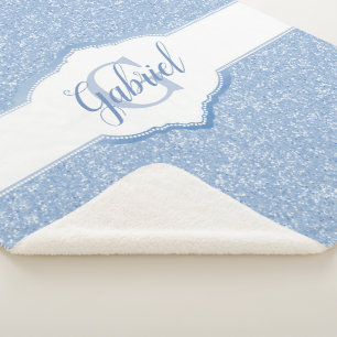 Blue Glitter Monogram Sherpa Blanket