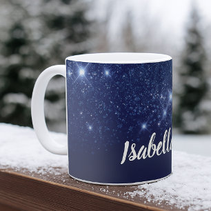 Blue glitter name script elegant coffee mug