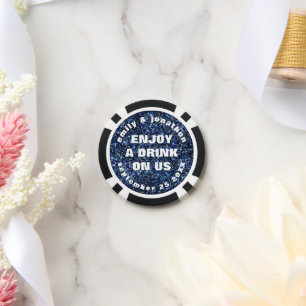 Blue Glitter Names Date Wedding Drink Token