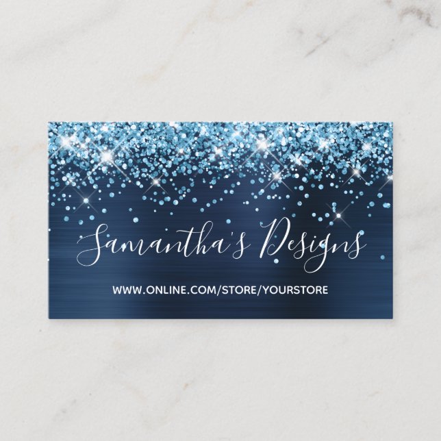 Blue Glitter Navy Foil Online Store Business Card (Front)