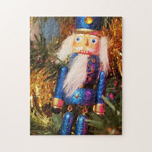 Blue Glitter Nutcracker soldier christmas ornament Jigsaw Puzzle