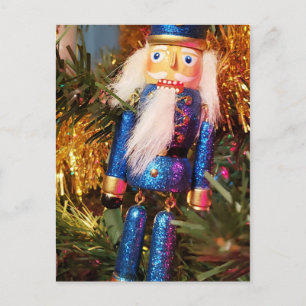 Blue Glitter Nutcracker soldier christmas ornament Postcard
