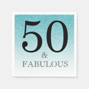 Blue Glitter Ombre 50 and Fabulous 50th Birthday Napkin