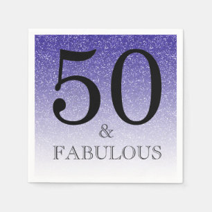Blue Glitter Ombre 50 and Fabulous 50th Birthday Napkin