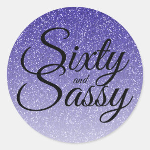 Blue Glitter Ombre 60 and Sassy 60th Birthday Classic Round Sticker