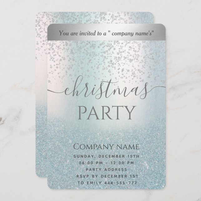 Blue glitter ombre corporate Christmas party   Invitation (Front/Back)