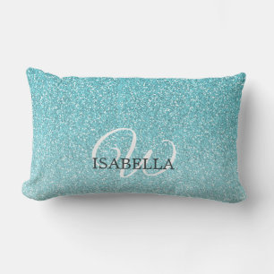 Blue Glitter Ombre Custom Name Monogram Lumbar Cushion