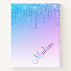 Blue Glitter Ombré Glam Sparkles Name Notebook