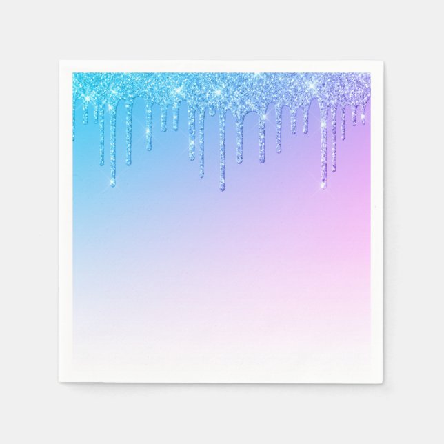 Blue Glitter Ombré Glam Sparkles Party Napkin (Front)