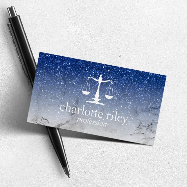Blue  Glitter Ombre Justice Scale Attorney Lawyer Business Card (Creator Uploaded)