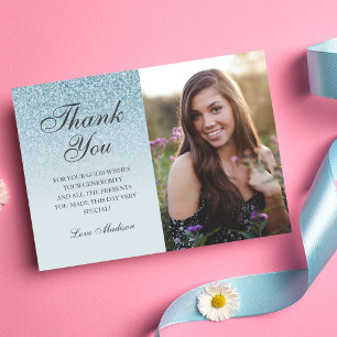 Blue glitter ombre photo thank you Sweet 16