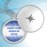 Blue Glitter on White - simple | Locket Necklace<br><div class="desc">Carry your world in style—blue minimalist glitter on a white background,  monogrammed for you to insert your own text.</div>
