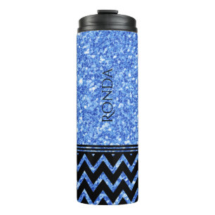 Blue Glitter Pattern & Black Chevron Pattern Thermal Tumbler