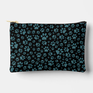 Blue glitter paws sparkle effect black background accessory pouch