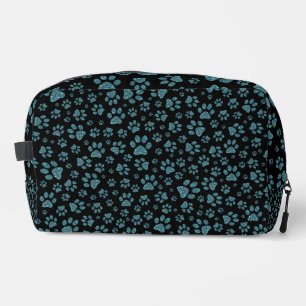 Blue glitter paws sparkle effect black background dopp kit