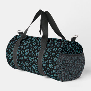 Blue glitter paws sparkle effect black background duffle bag