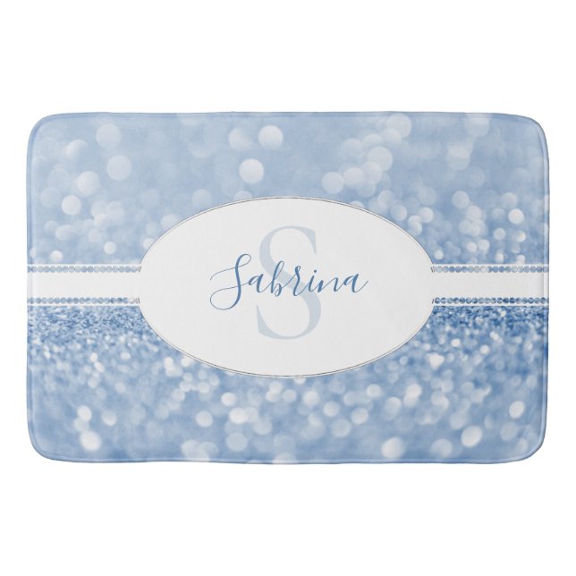 Blue Glitter Personalise Bath Mat (Front)