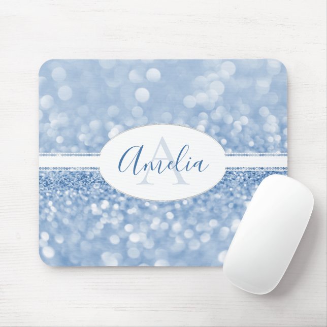 Blue Glitter Personalise Mouse Pad (With Mouse)