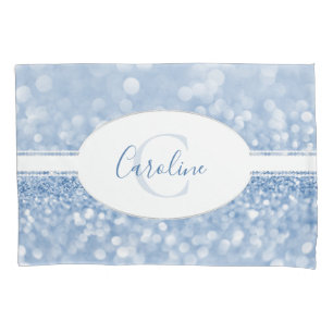 Blue Glitter Personalise Pillow Case