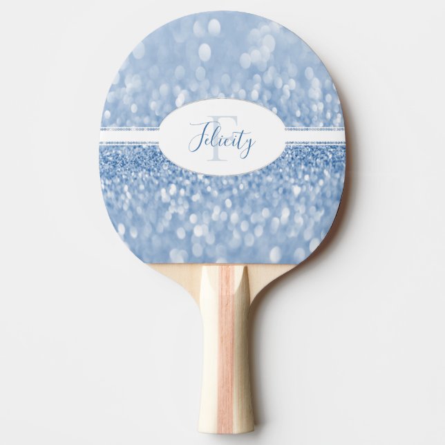 Blue Glitter Personalise Ping Pong Paddle (Front)