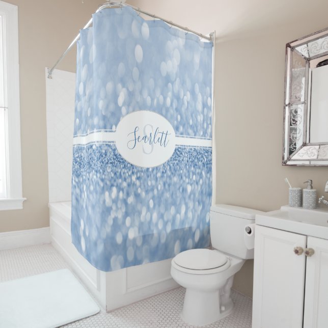 Blue Glitter Personalise Shower Curtain (In Situ)